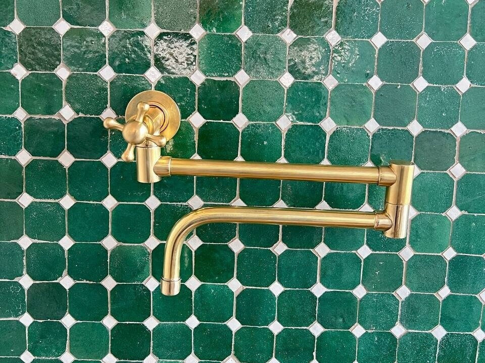 Unlacquered Brass Pot Filler Faucet, Solid Brass Kitchen Faucet With Cross Handles