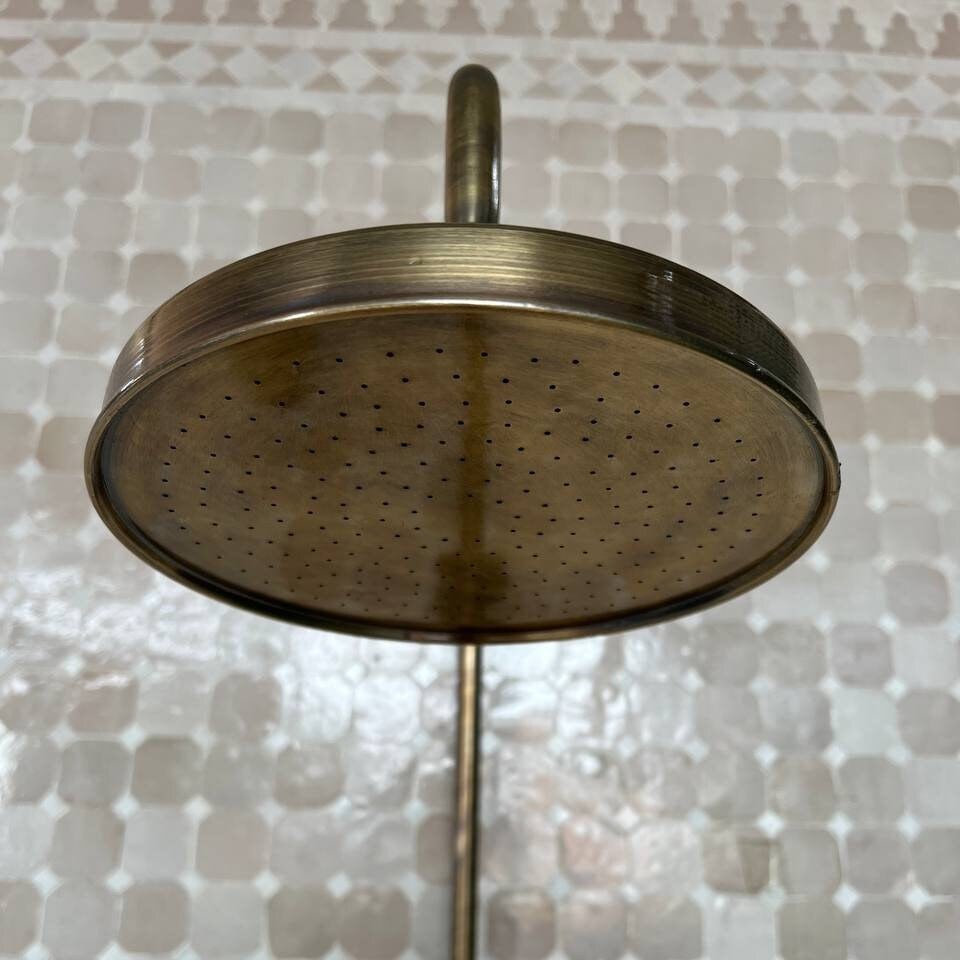 Système de douche en bronze antique, pomme de douche ronde à haute pression - Laiton massif