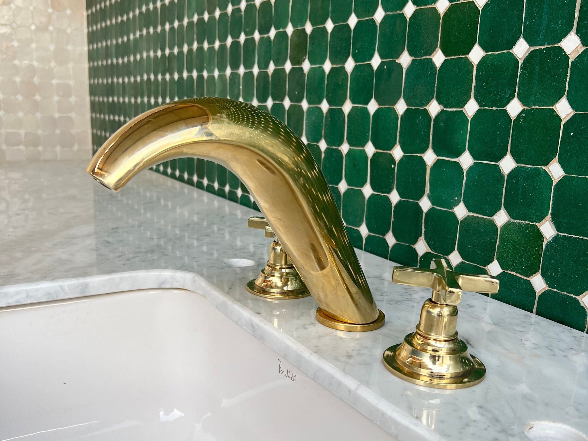 Deck Mounted Sink Faucet, unlacquered Brass Bathroom Faucet