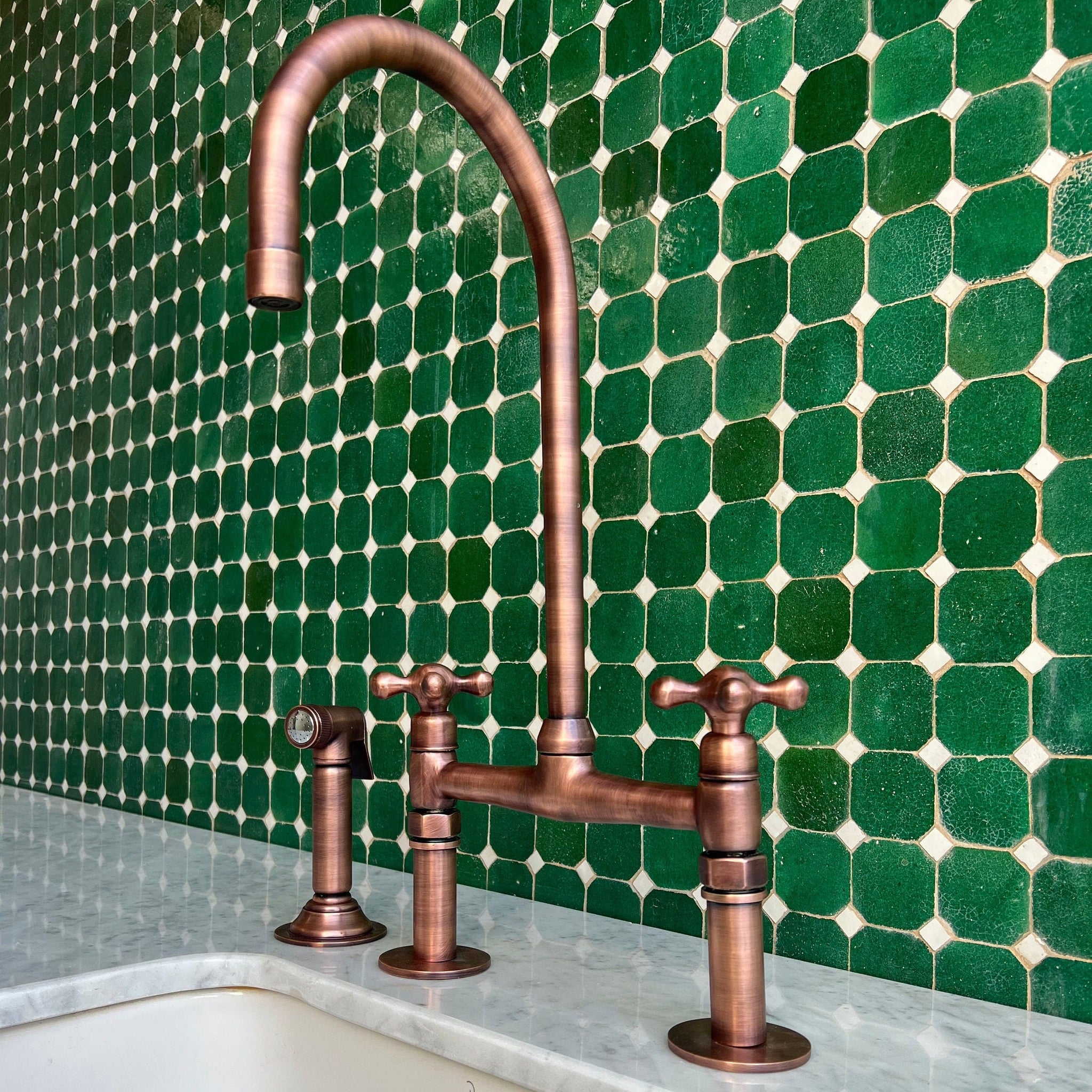 Copper Bridge Faucet Kitchen, Antique Copper Kitchen Sink Faucet ...