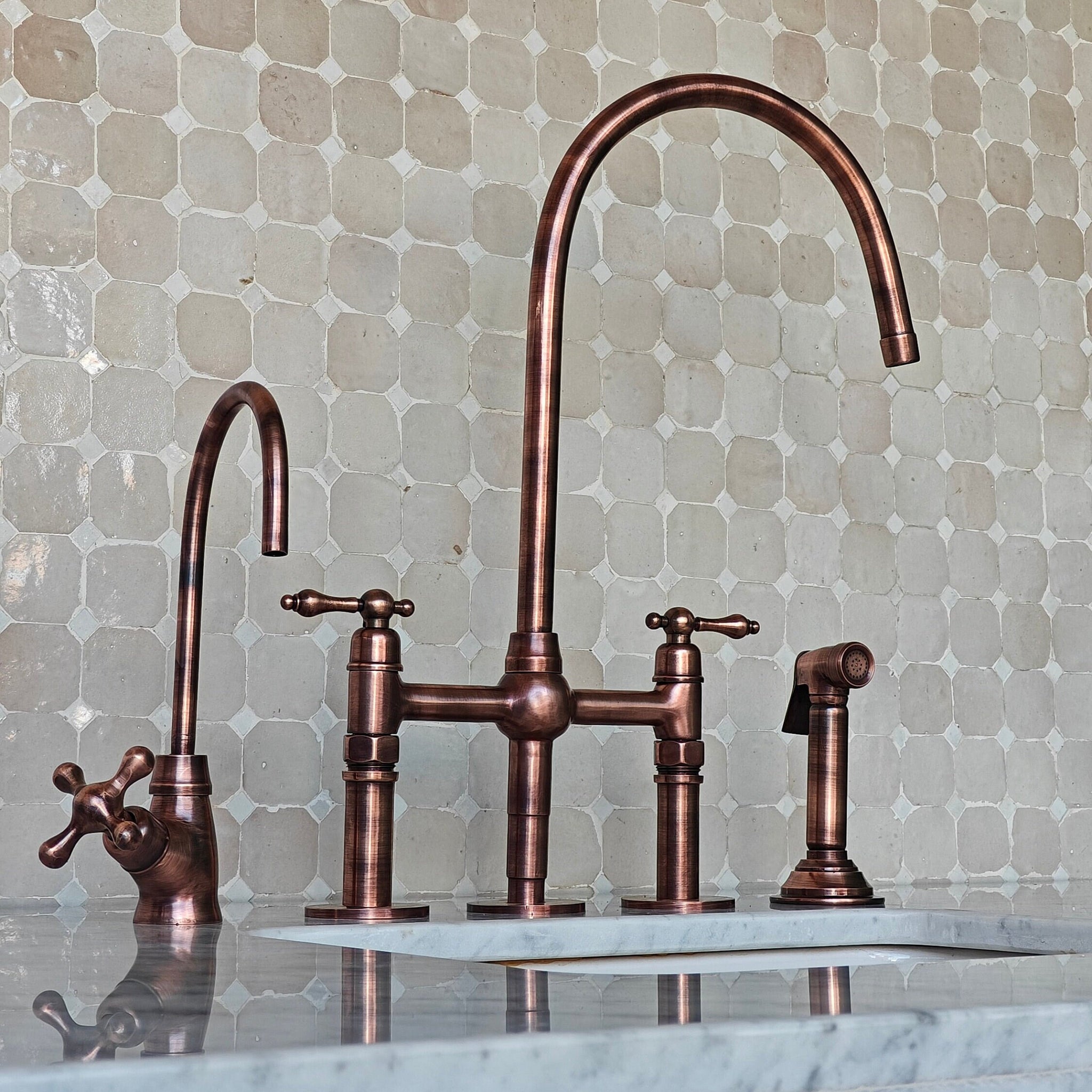 Unlacquered Brass Bridge Kitchen Faucets | Custom Bridge Sink Faucet ...