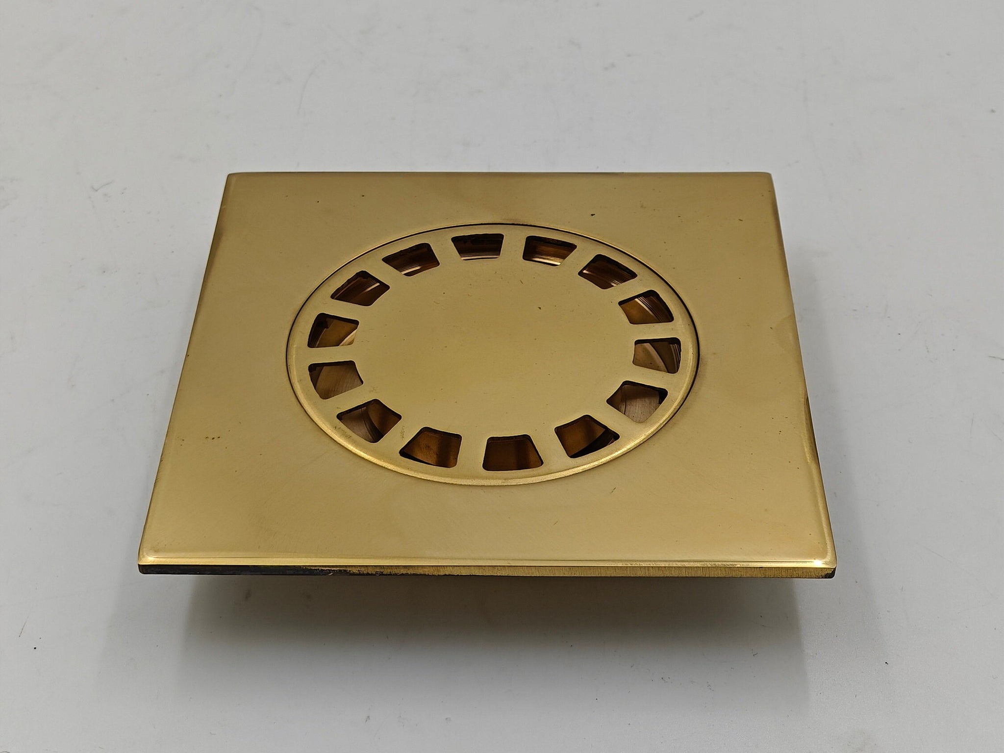 Square Floor Drain in Unlacquered Brass, Shower Floor Drain with Removable Cover