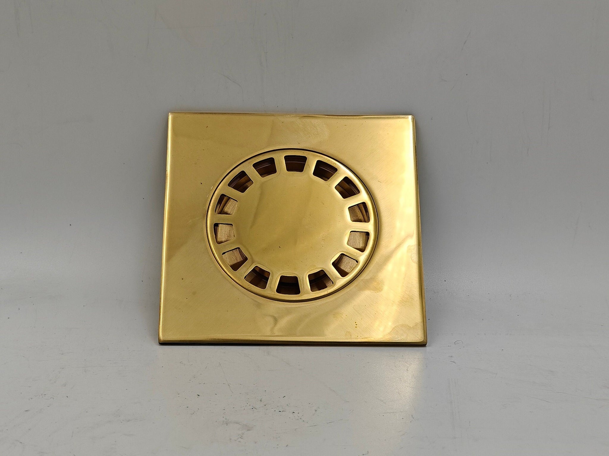 Square Floor Drain in Unlacquered Brass, Shower Floor Drain with Removable Cover