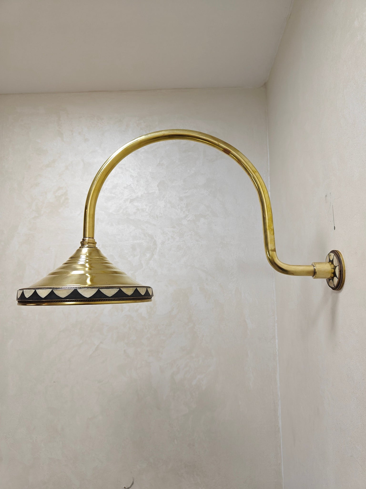 Unlacquered Brass Shower System, Resin And Bone Conception, Wall Mount Straight Tub Filler With Hand Shower