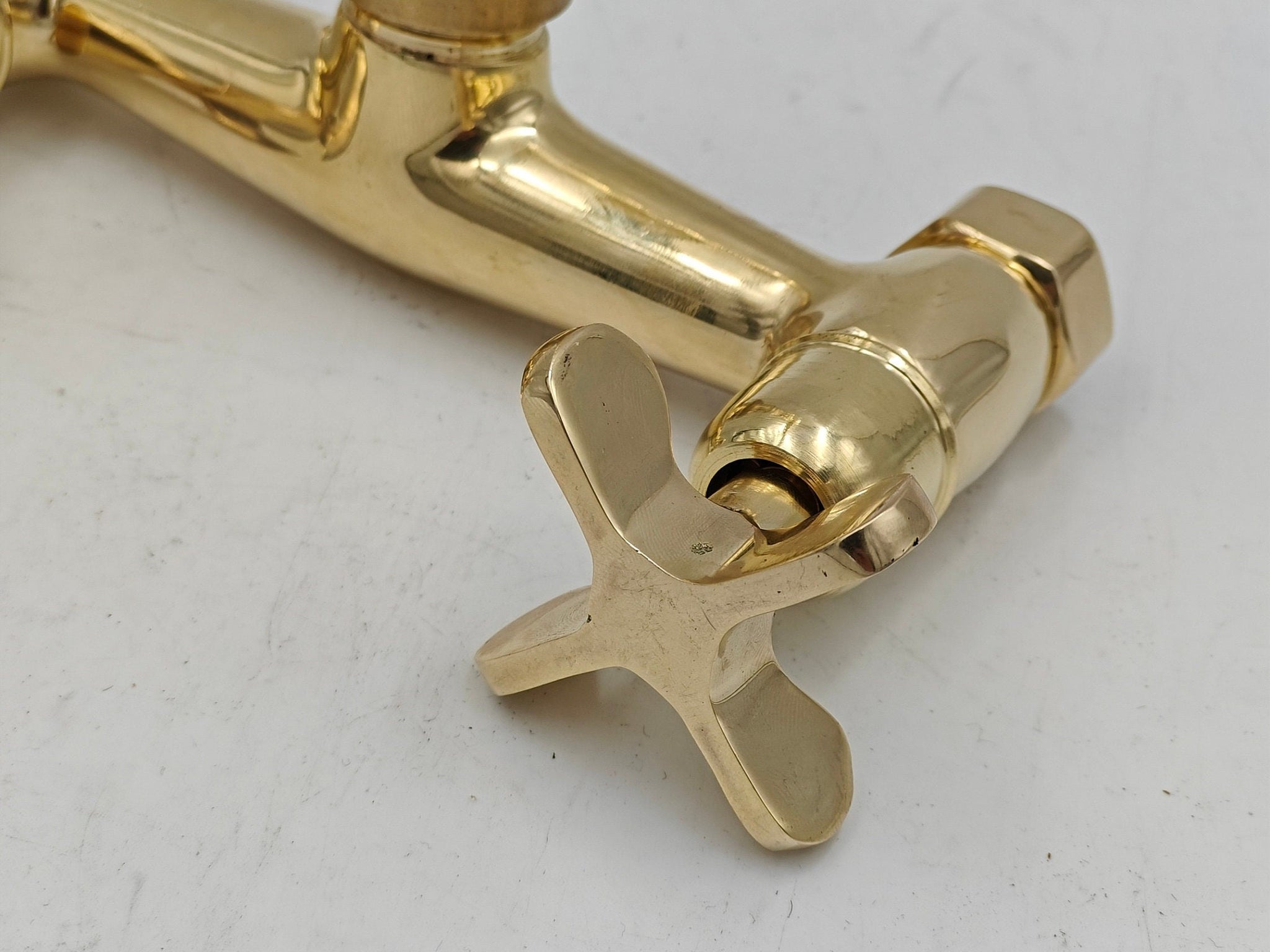 Unlacquered Brass Wall Mount Bath Faucet, Bathroom Vanity Faucet, Vintage Faucet