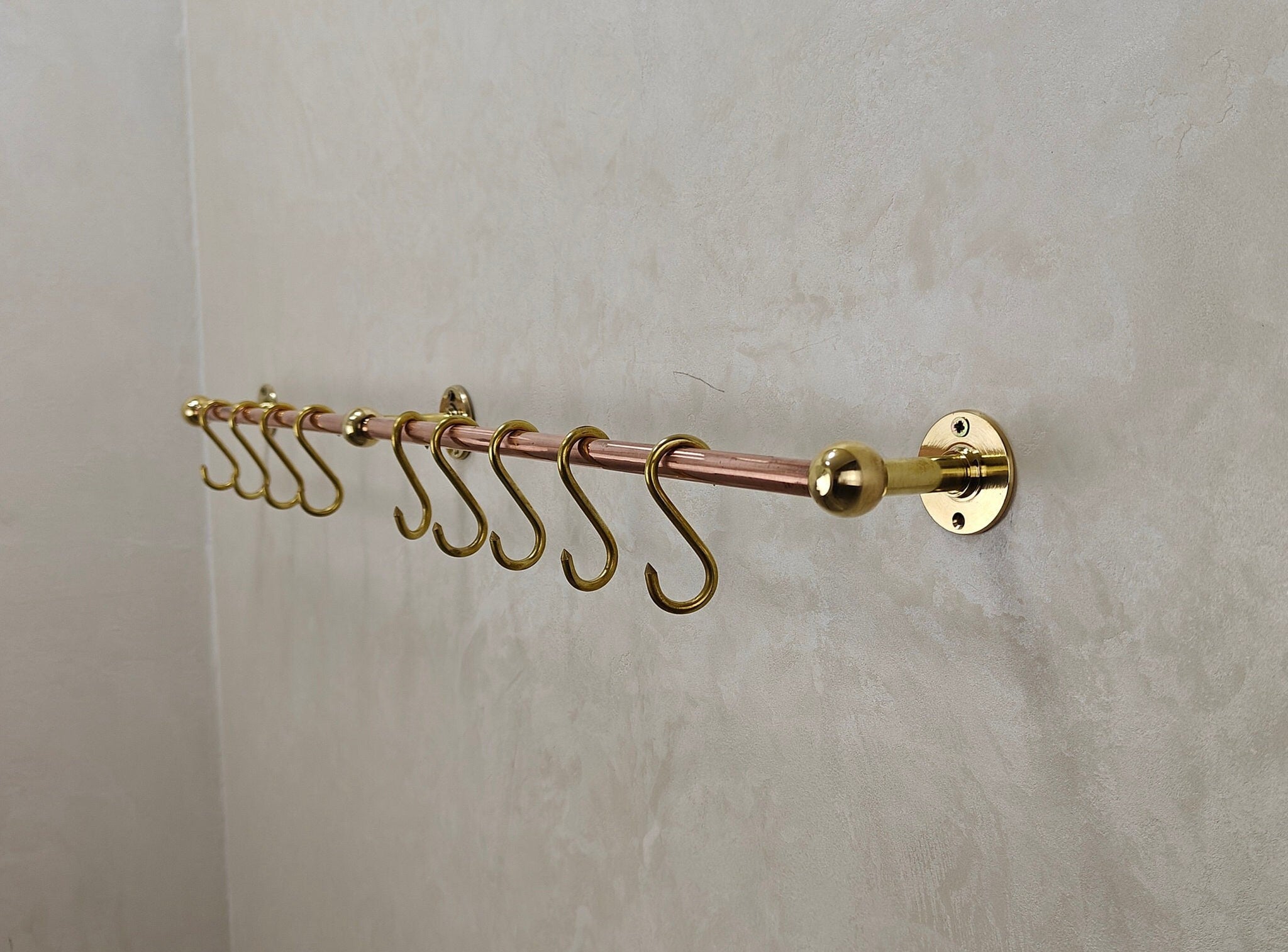 Unlacquered Brass S Hooks for Pot Rail, Antique Copper Pot Rack, Vintage Handmade Copper Kitchen Pot Rail - Kitchen Hardwares