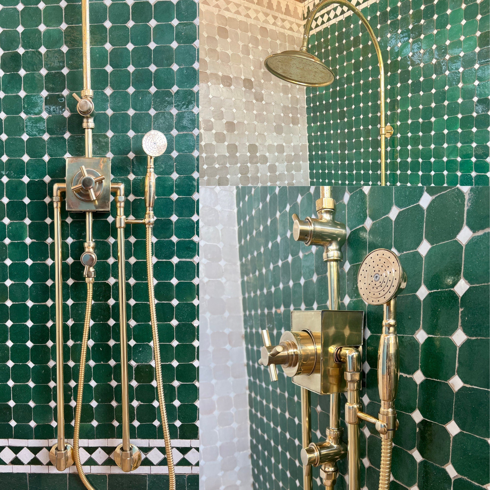 Unlacquered Brass Shower System, Bathroom Vintage Thermostatic Shower, Moroccan Handmade Shower