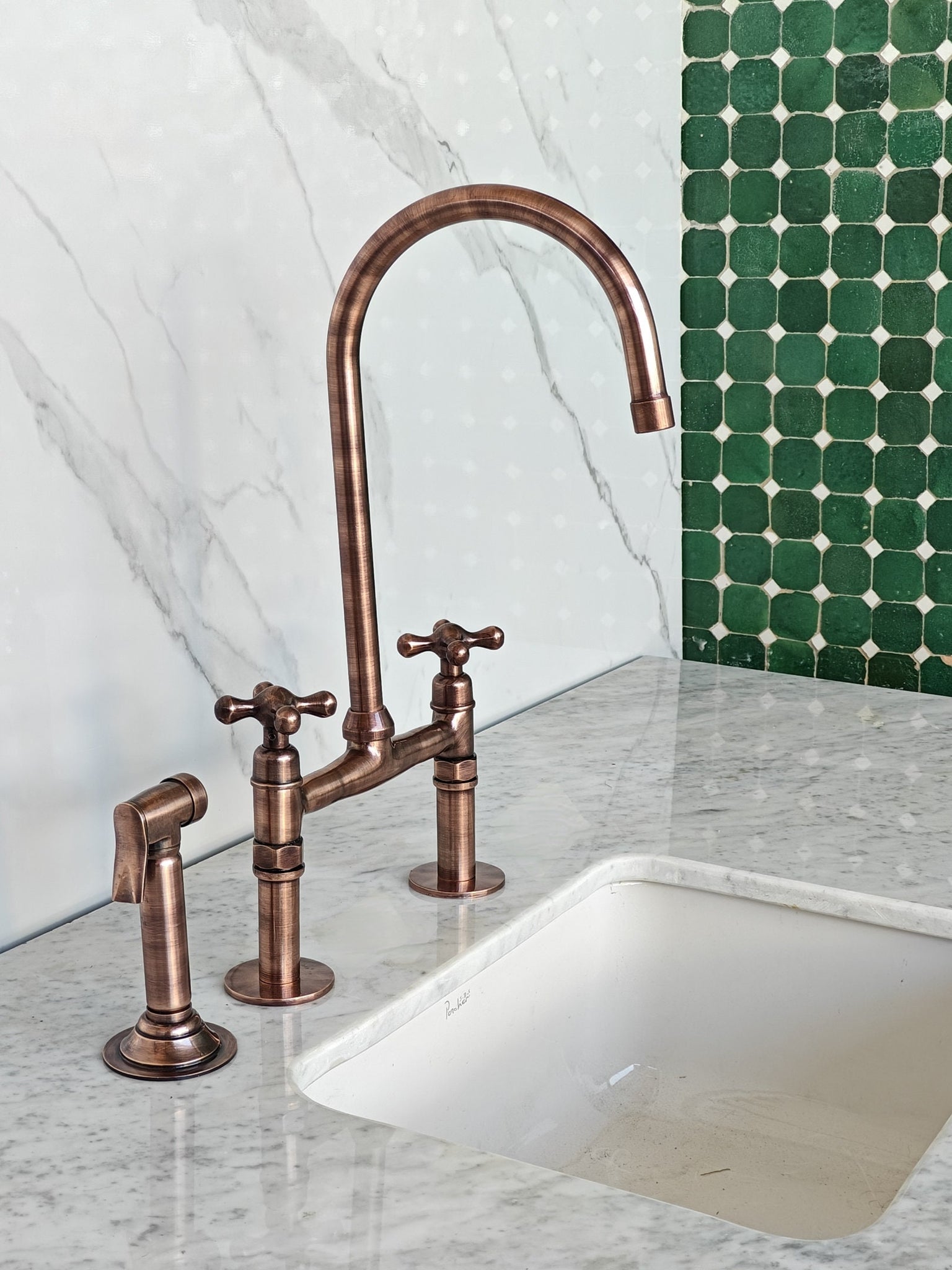 Unlacquered Brass Copper Bridge Faucet, Copper Kitchen Faucets, Vintage Brass Taps