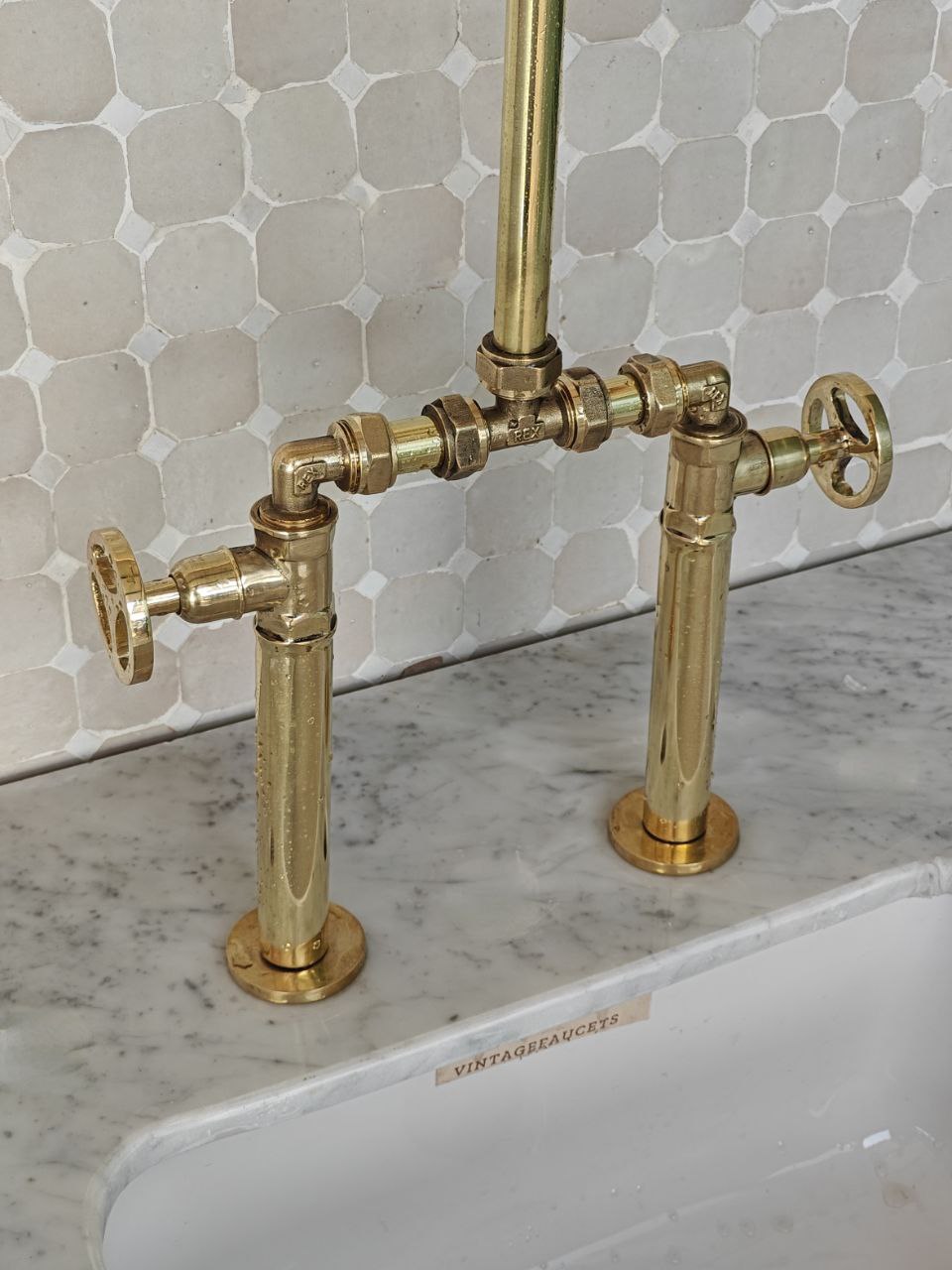 Unlacquered Brass Kitchen Faucet, Moroccan Handmade Sink Faucet, Solid Brass Bathroom Faucet by Vintage Faucets